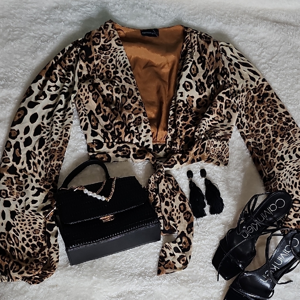 Prettylittlething Leopard Print Wrap Top.